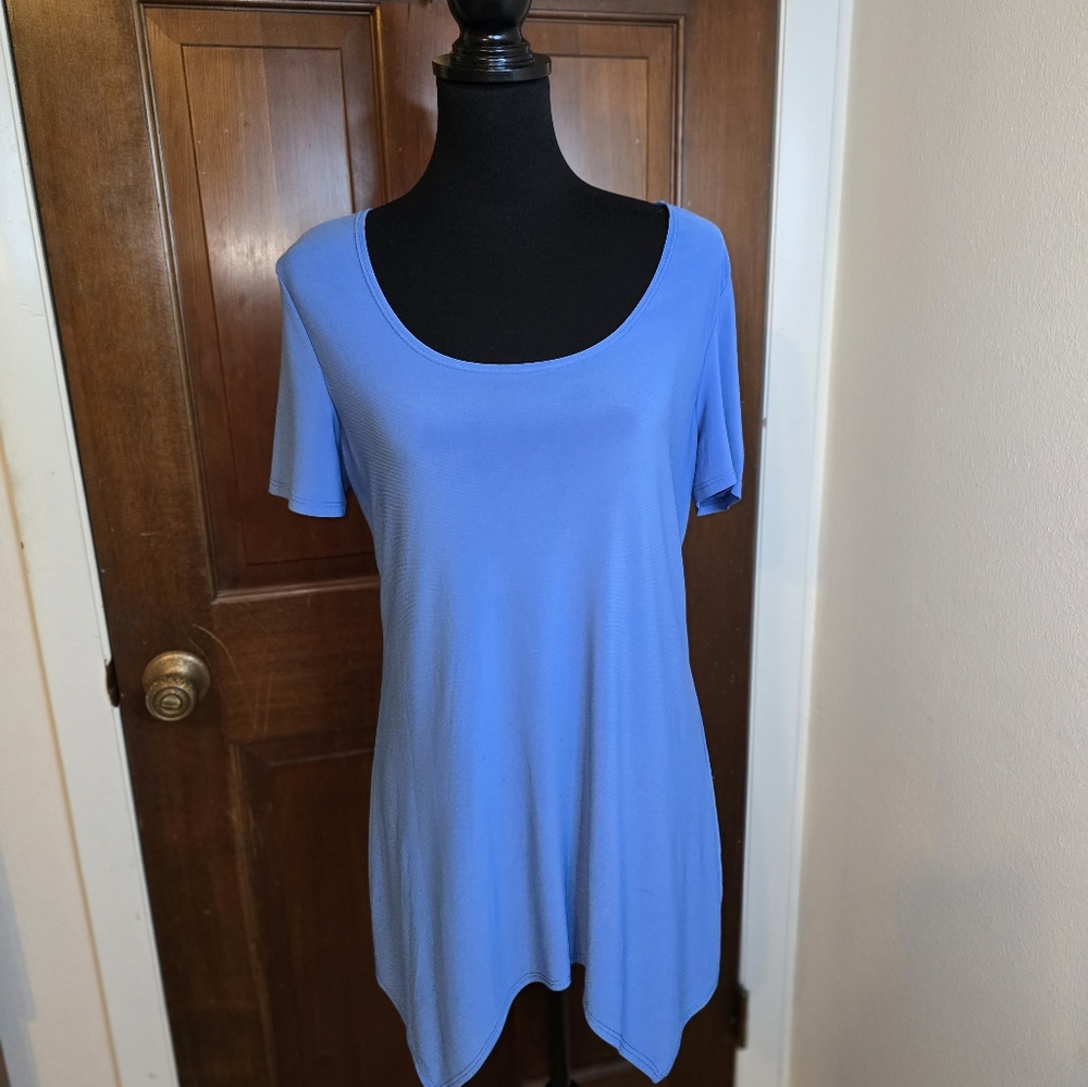 Slinky Brands, blue asymmetrical top, sz s (oversized)